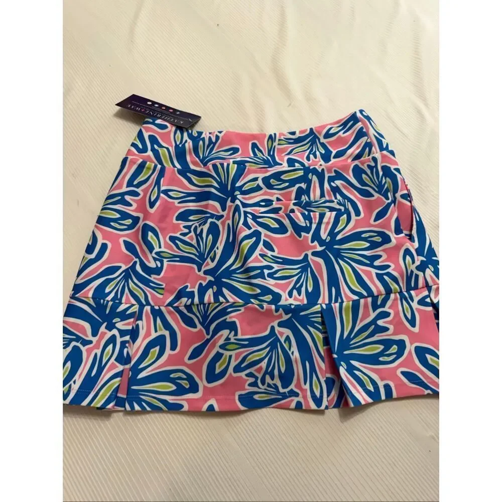 NWT Katherine Way Pink Floral Golf Pickleball Skort Skirt Size XS New